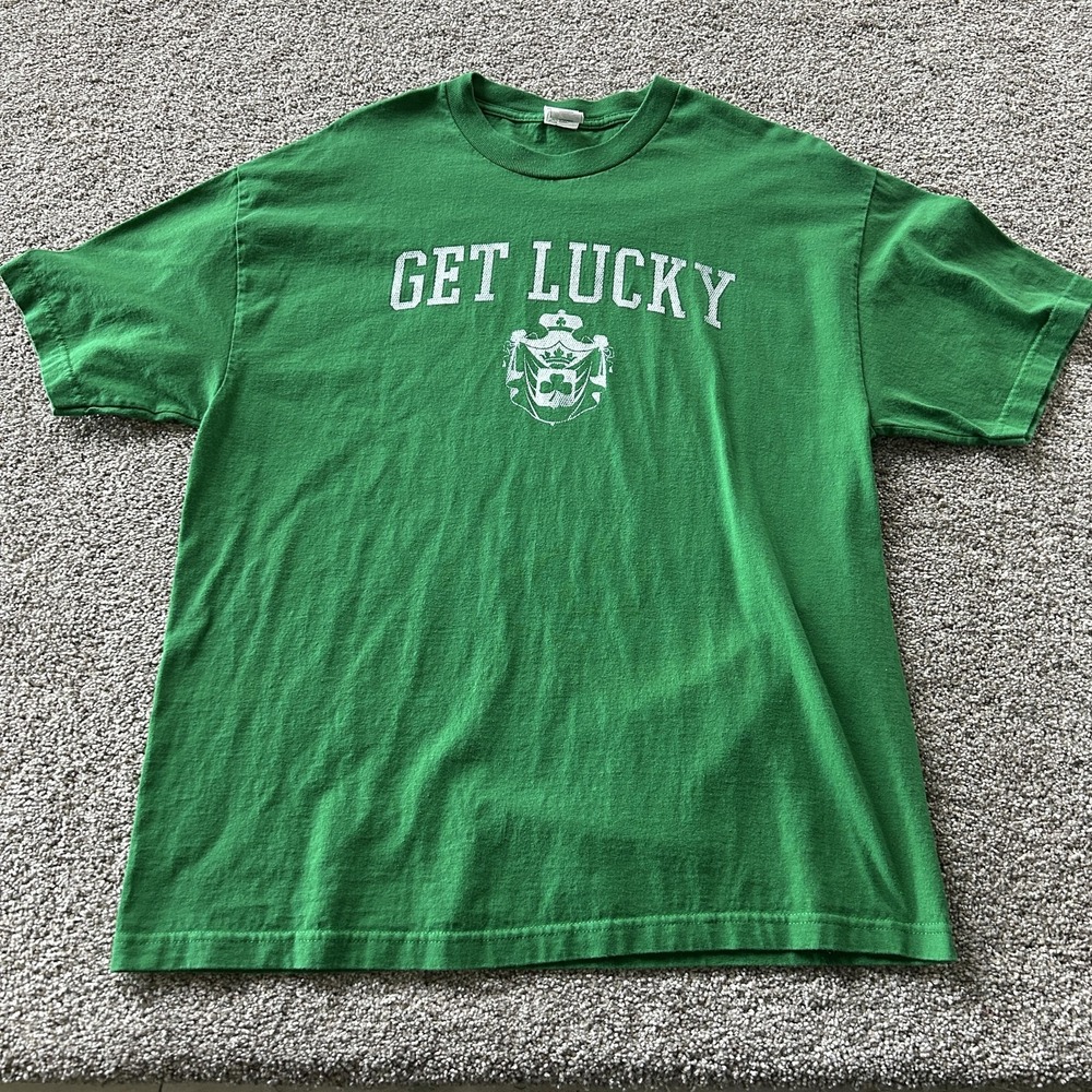 Y2K Alstyle Get Lucky Shirt Mens XL Green St Patrick's Day Irish Tee T-Shirt